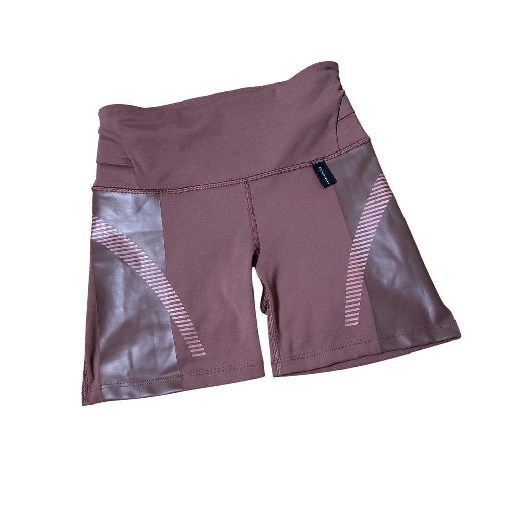 Athleta Allyson Felix Legend Yoga Biker Shorts Mauve XS High Rise Reflective
